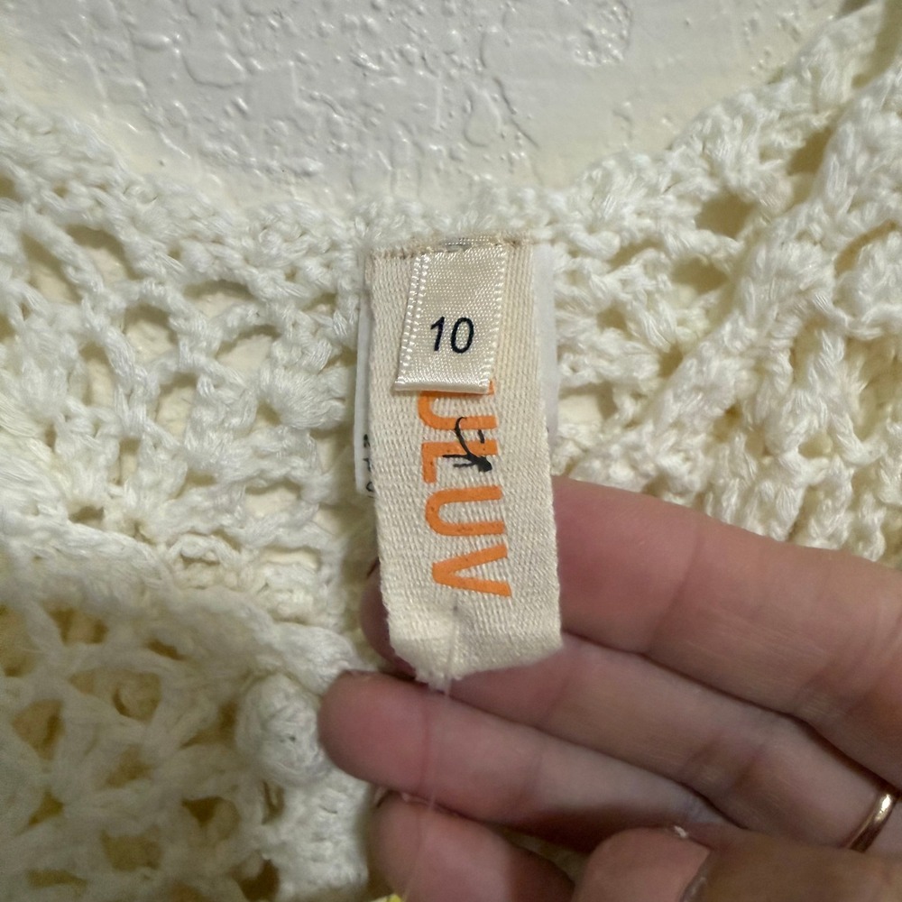 Cream Crochet‎ Lace Peplum Camisole Tank Top Boho Spaghetti Strap Size 10 - Picture 2 of 9